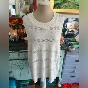 JOIE Cotton Crochet Long Vest Soft White XL Cozy Layering VGUC Lagenlook